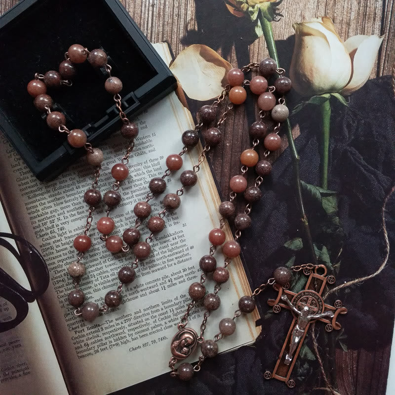 Olivenorma Purple Aventurine Copper Cross Pendant Rosary Necklace - image 1