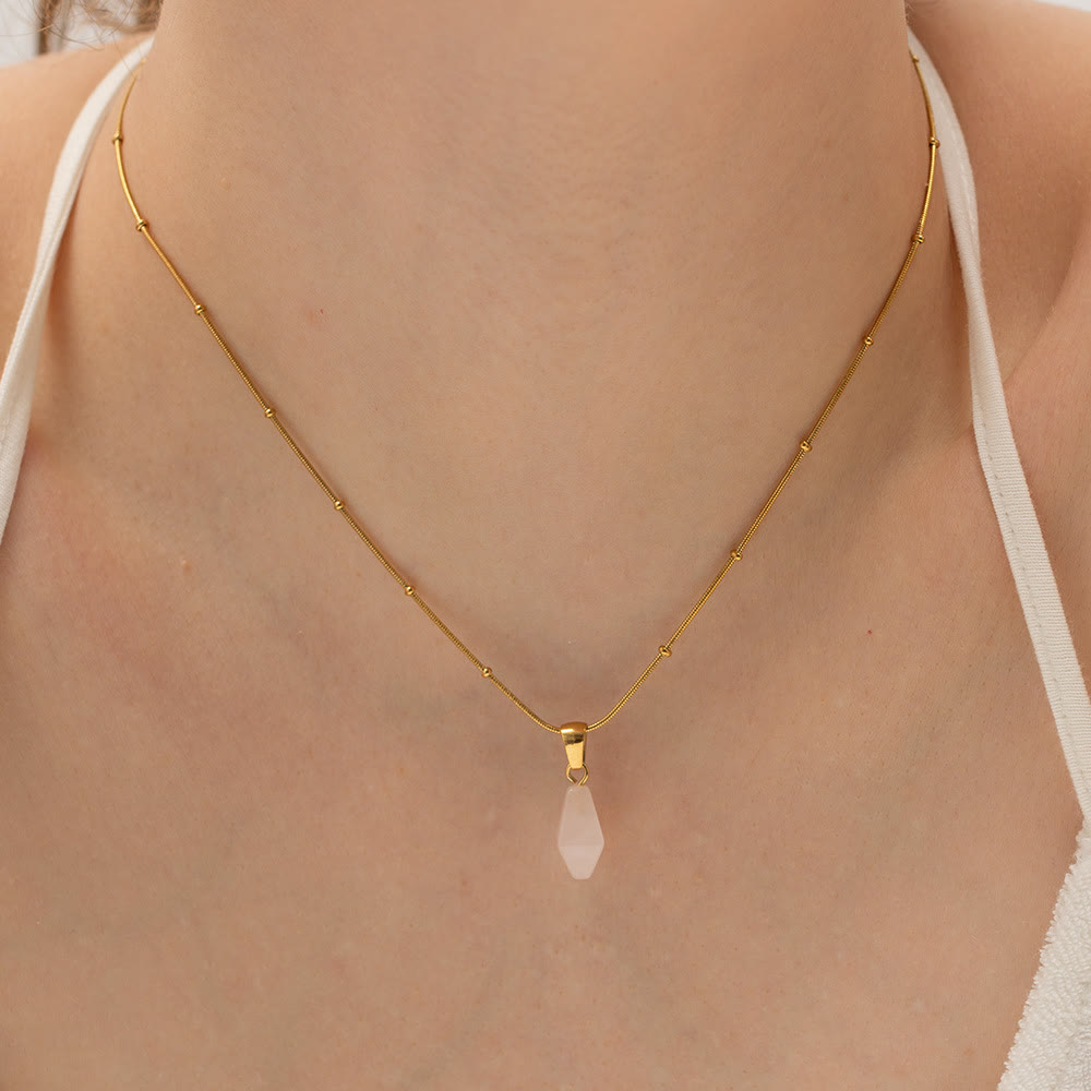 Olivenorma Rose Quartz Lapis Lazuli Turquoise Diamond Pendant Necklace - Rose Quartz - image 1