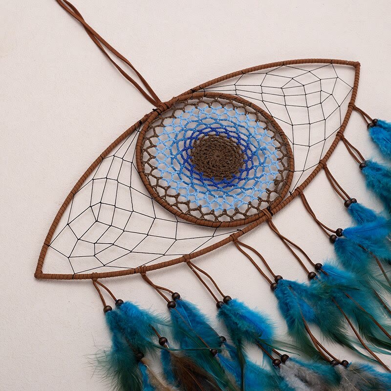 Olivenorma Evil Eye Green Brown Feathers Dream Catcher - image 1