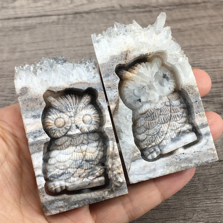 Olivenorma Natural Crystal Carved Crystal Owl Handicraft Ornament - Picture Jasper - image 0