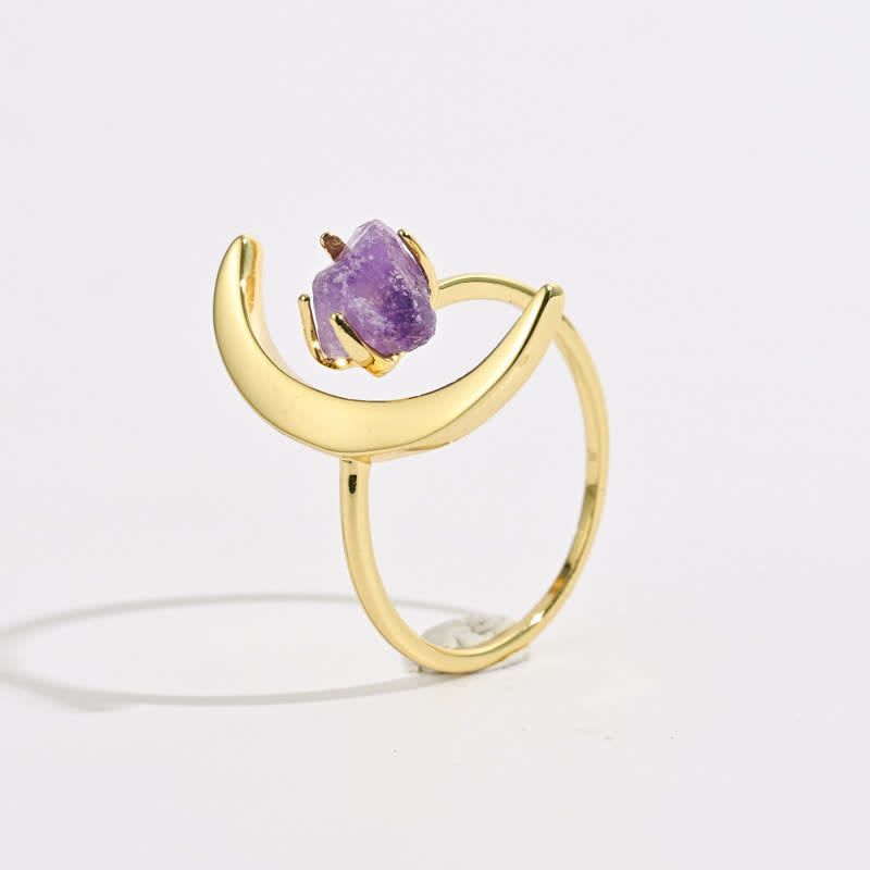Star And Moon Amethyst Healing Adjustable Ring - image 1