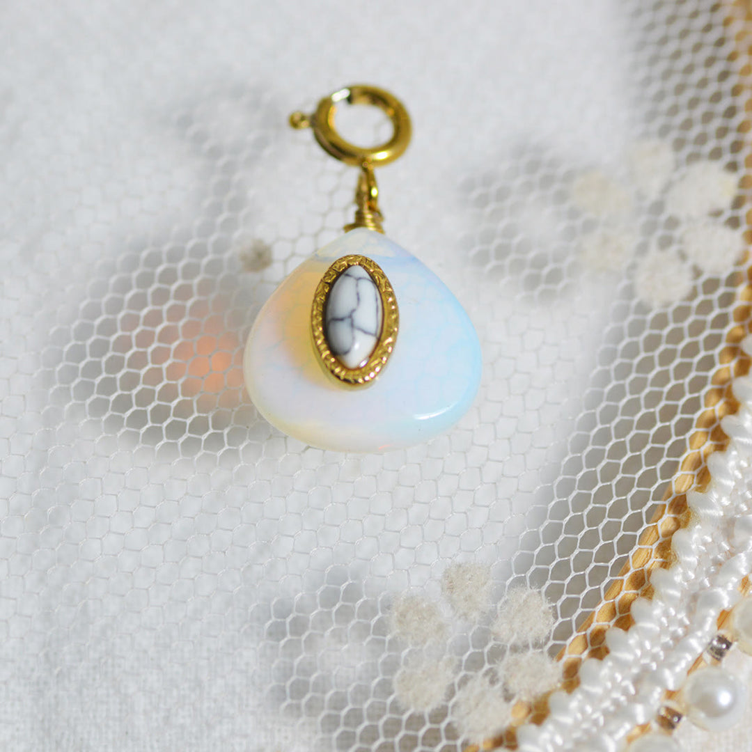 Olivenorma Geometric Round Or Water Drop Crystal Gold Pendant Necklace - Opalite&White Turquoise - Necklace #5 - image 24