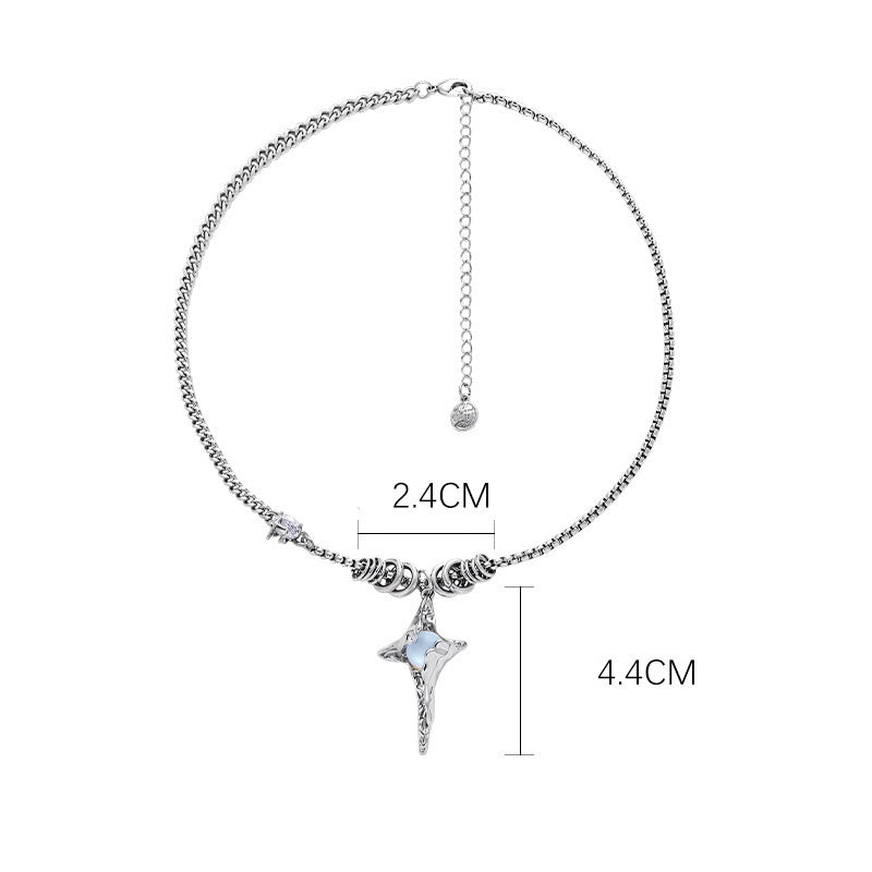 Olivenorma Moonstone Pleated Star Pendant Alloy Necklace - image 8