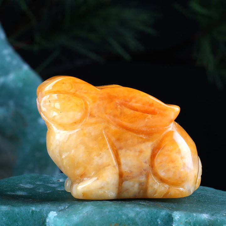 Olivenorma Crystal 12 Zodiac Signs Rabbit Carving Gemstone Decoration - Yellow Jade - image 3