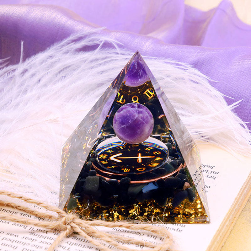 Olivenorma Amethyst Sphere With Obsidian Zodiac Sagittarius Orgone Pyramid - image 1