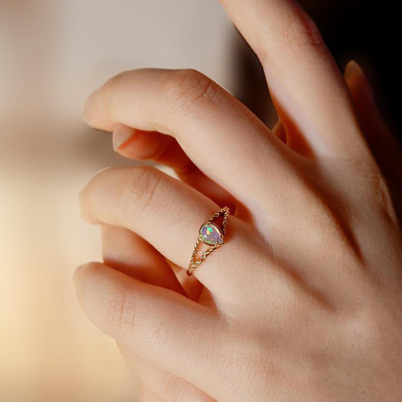 Olivenorma Opal Stone Gold Hollow Wheat Ring - image 1