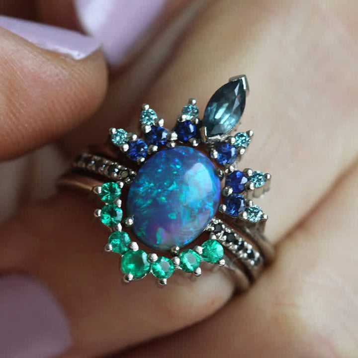 Olivenorma Sapphire With Opal 3 - Piece Ring Set - image 12