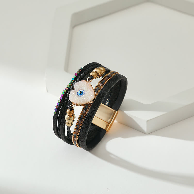 Olivenorma "Triple Protection" Heart Crystal Gold Bead Evil Eye Bracelet  - image 25
