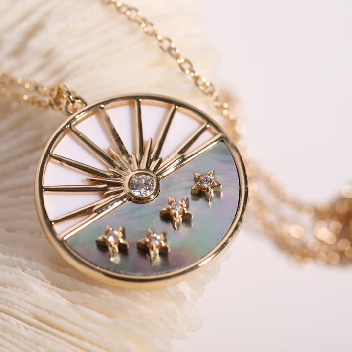 Olivenorma Nacre White Zircon Moon Star Gold Plated Copper Necklace - image 5
