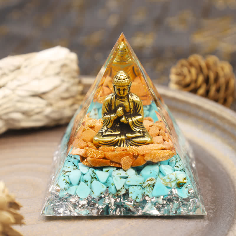 Olivenorma Sandstone With Turquoise Buddha Orgone Pyramid - image 2