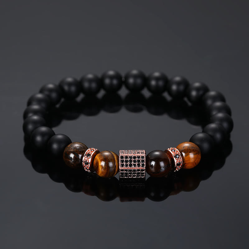 Olivenorma Men's Frosted Black Bead Tiger Eye Bracelet - Frosted Surface - Rose Gold - image 13