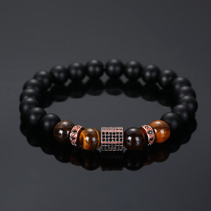 Olivenorma Men's Frosted Black Bead Tiger Eye Bracelet - Frosted Surface - Rose Gold - image 13