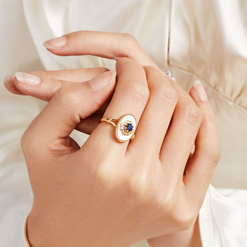 Olivenorma Nacre Sapphire White Zircon Adjustable Ring - image 1