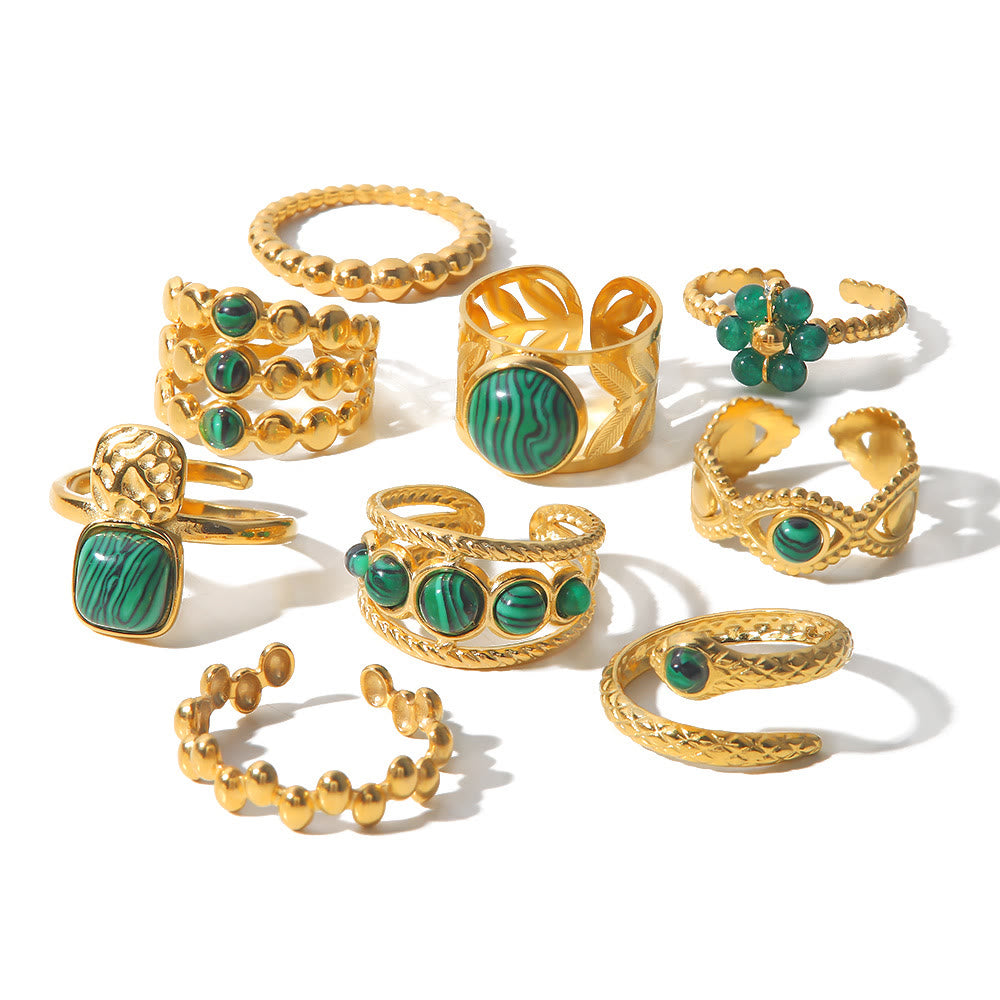 Olivenorma Gold Green Natural Malachite Open Ring Set - image 25