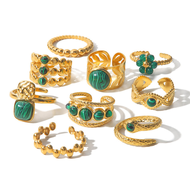 Olivenorma Gold Green Natural Malachite Open Ring Set - image 25
