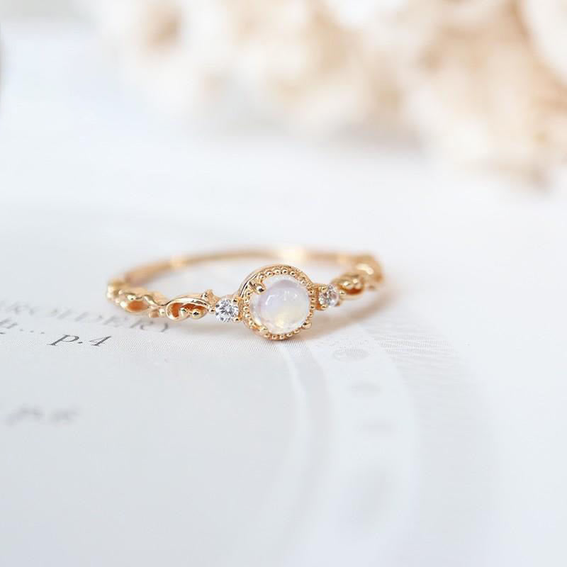Olivenorma Natural Moonstone Zircon Delicate Ring - image 4