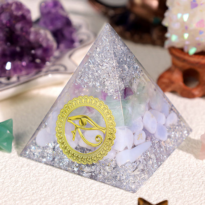 Olivenorma Blue Chalcedony Fluorite Eye Of Horus Orgone Pyramid - image 2