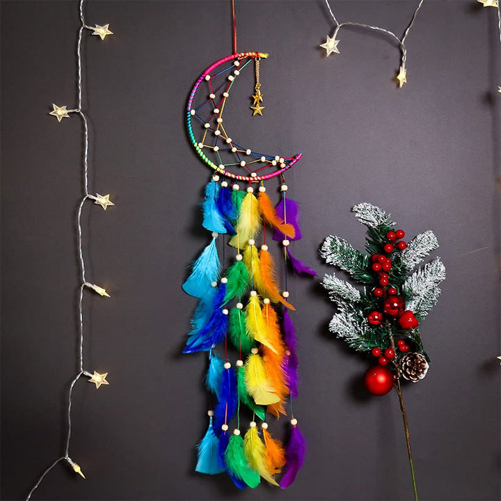 Olivenorma "Colorful Dream" - Moon Colorful Feather Dream Catcher - Colorful Moon - image 0