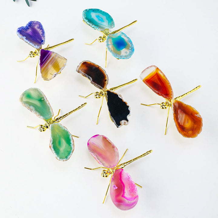 Olivenorma Natural Agate Slices Dragonfly Gemstone Decoration - image 8