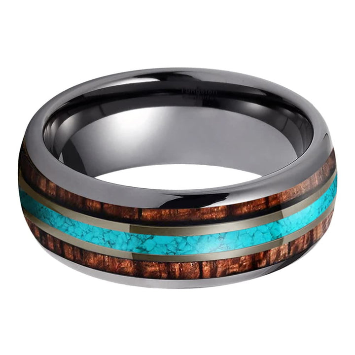 Olivenorma Wood Turquoise 8mm Tungsten Carbide Polished Ring - image 8