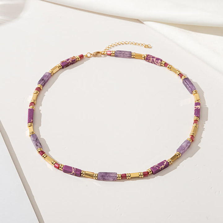 Olivenorma Geometric Rectangle Charoite Purple Emperor Stone Clavicle Necklace - image 1