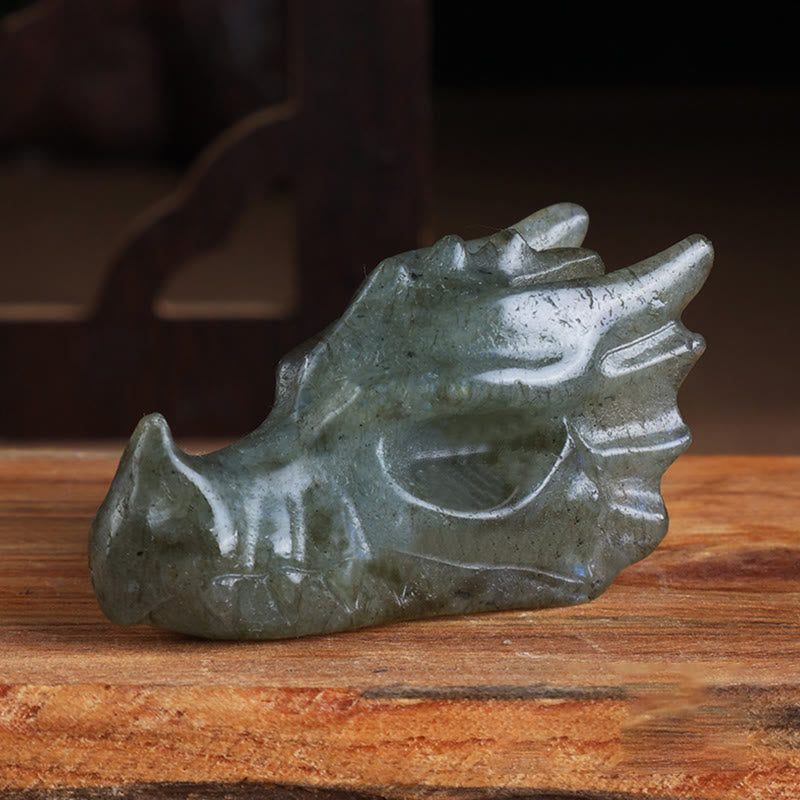 Olivenorma Crystal Stone Carving Dragon Head Gemstone Decoration - Labradorite - 8cm - image 1