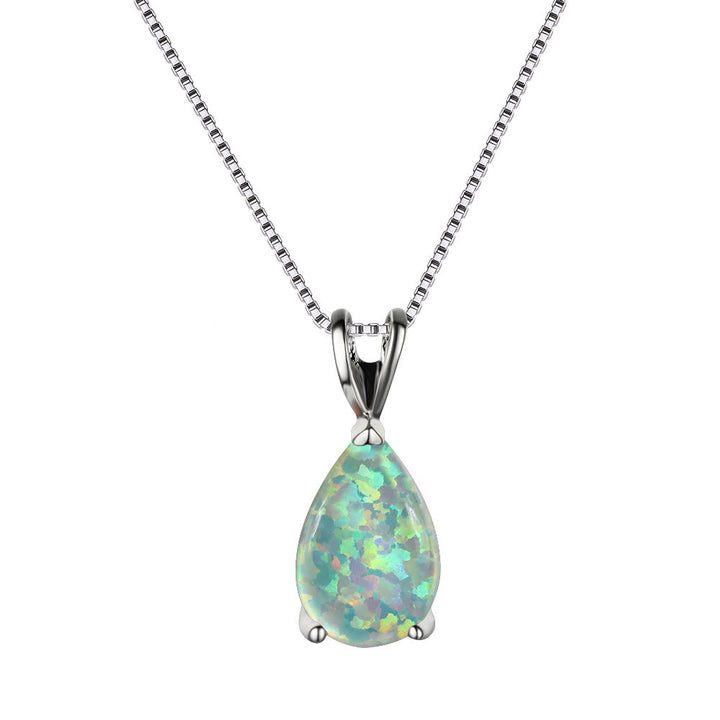 Olivenorma Synthetic Opal Water Drop Pendant Simple Necklace - White Opal&Silver - image 14