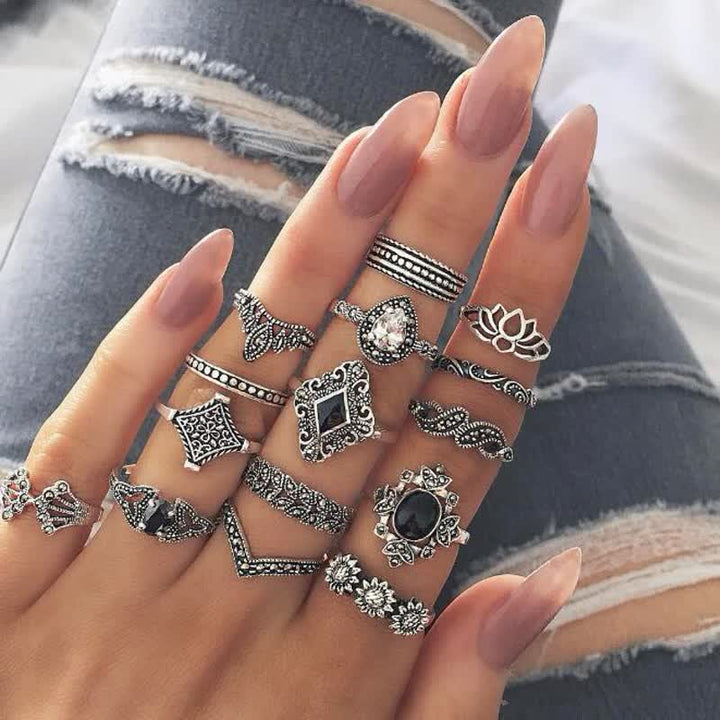 Olivenorma Vintage Obsidian 15 - Piece Ring Set - Obsidian - image 0
