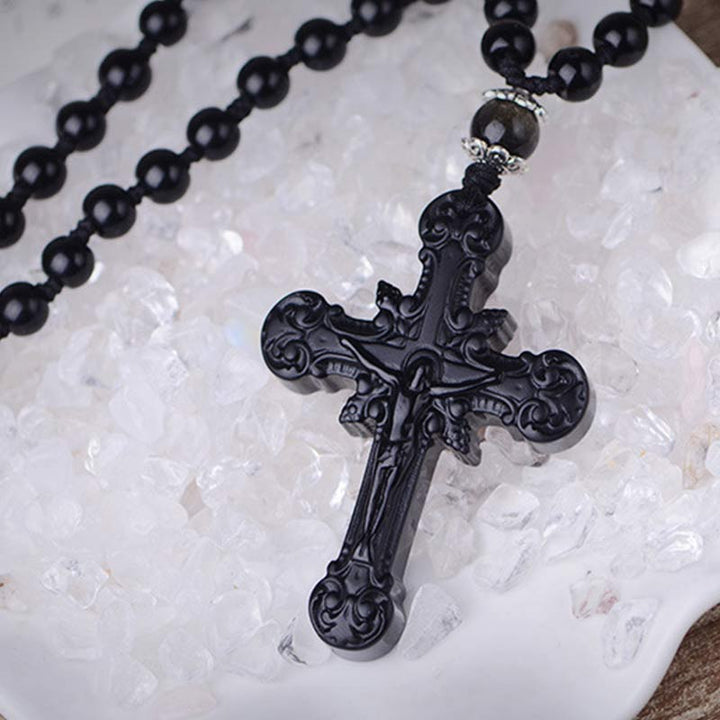 Olivenorma Obsidian Cross Symbol Necklace - image 5