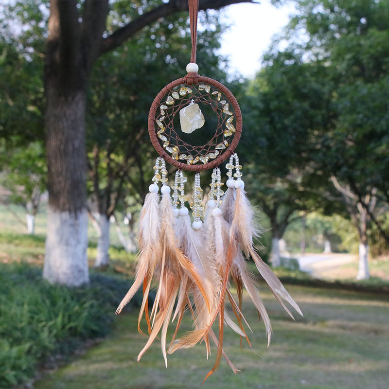 Olivenorma Natural Crystal Agate Pendant Charm Round Dream Catcher - Citrine - image 3