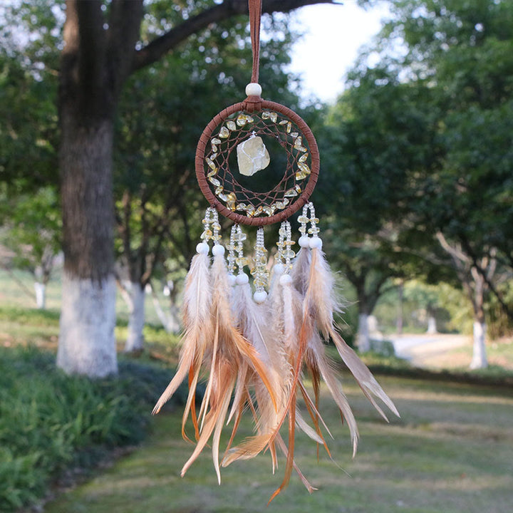Olivenorma Natural Crystal Agate Pendant Charm Round Dream Catcher - Citrine - image 3