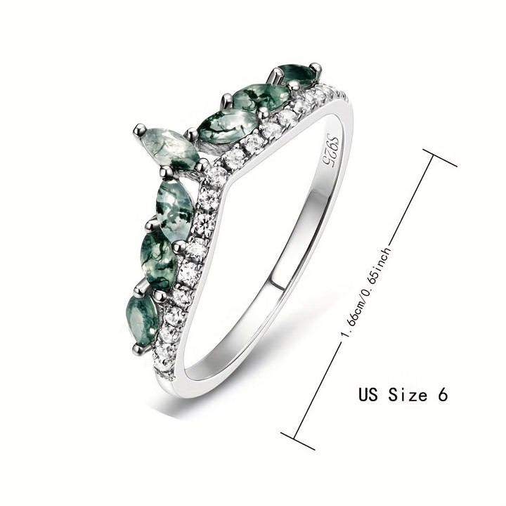 Olivenorma Moss Agate White Zircon Crown 925 Sterling Silver Ring - image 6