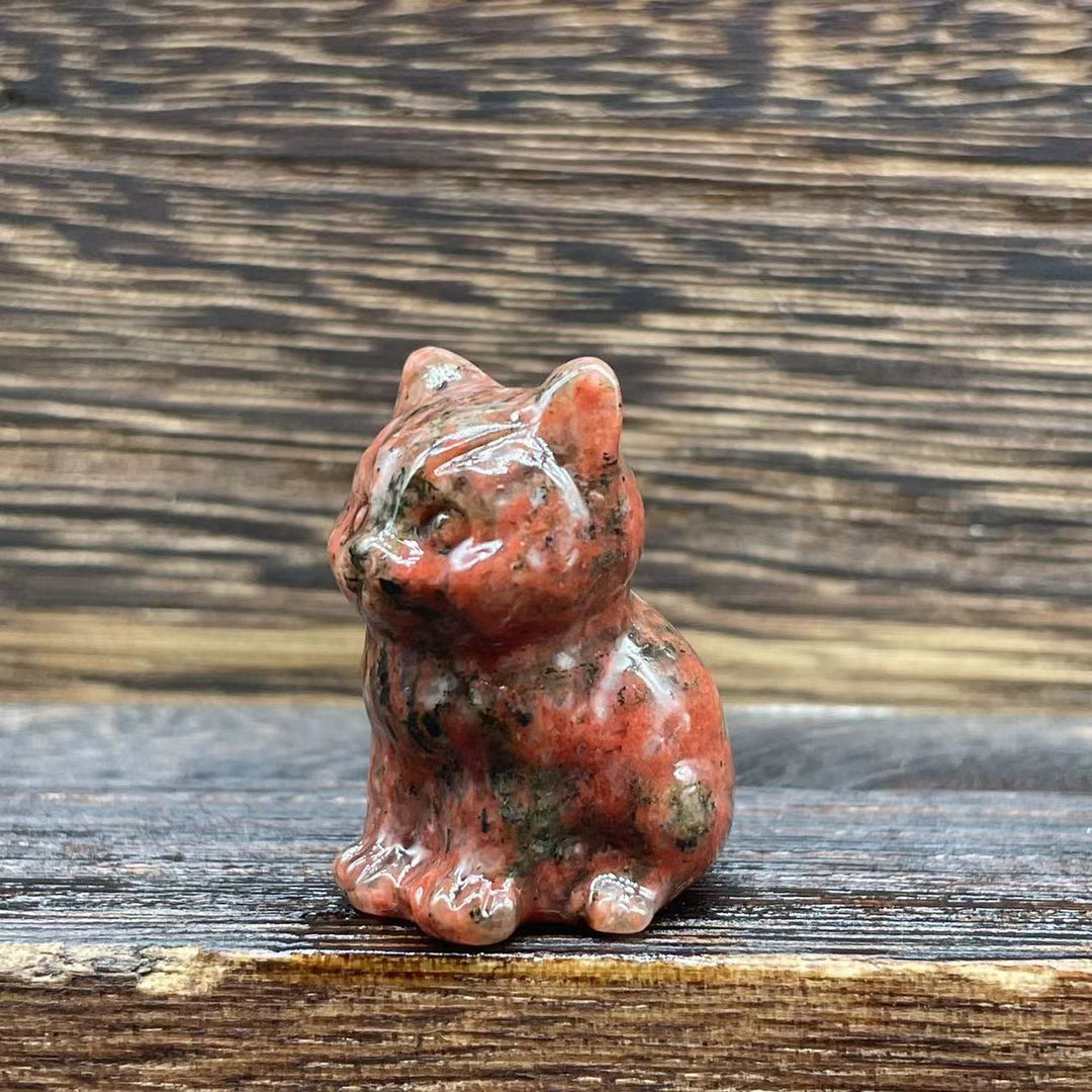 Olivenorma Natural Stone 1.2 Inch Cute Kitten Gemstone Decoration - Red Obsidian - image 25
