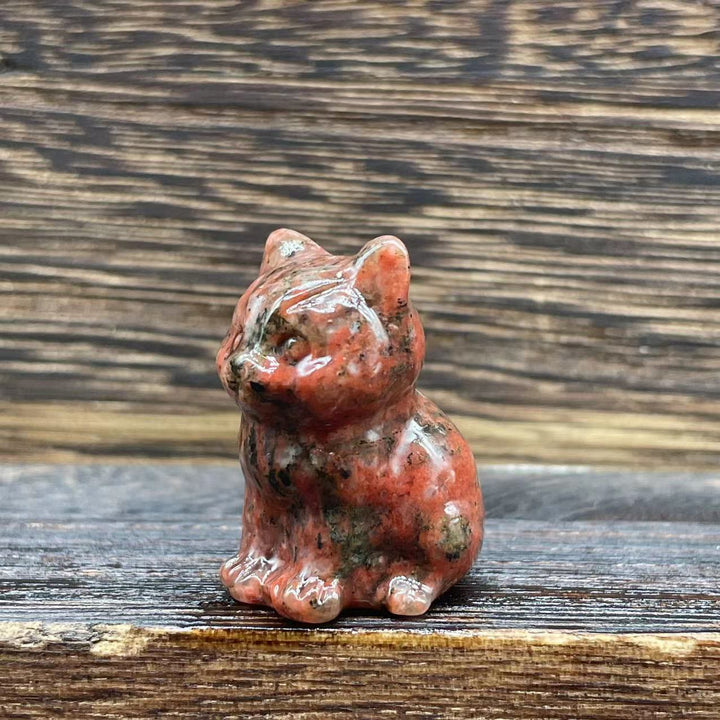 Olivenorma Natural Stone 1.2 Inch Cute Kitten Gemstone Decoration - Red Obsidian - image 25