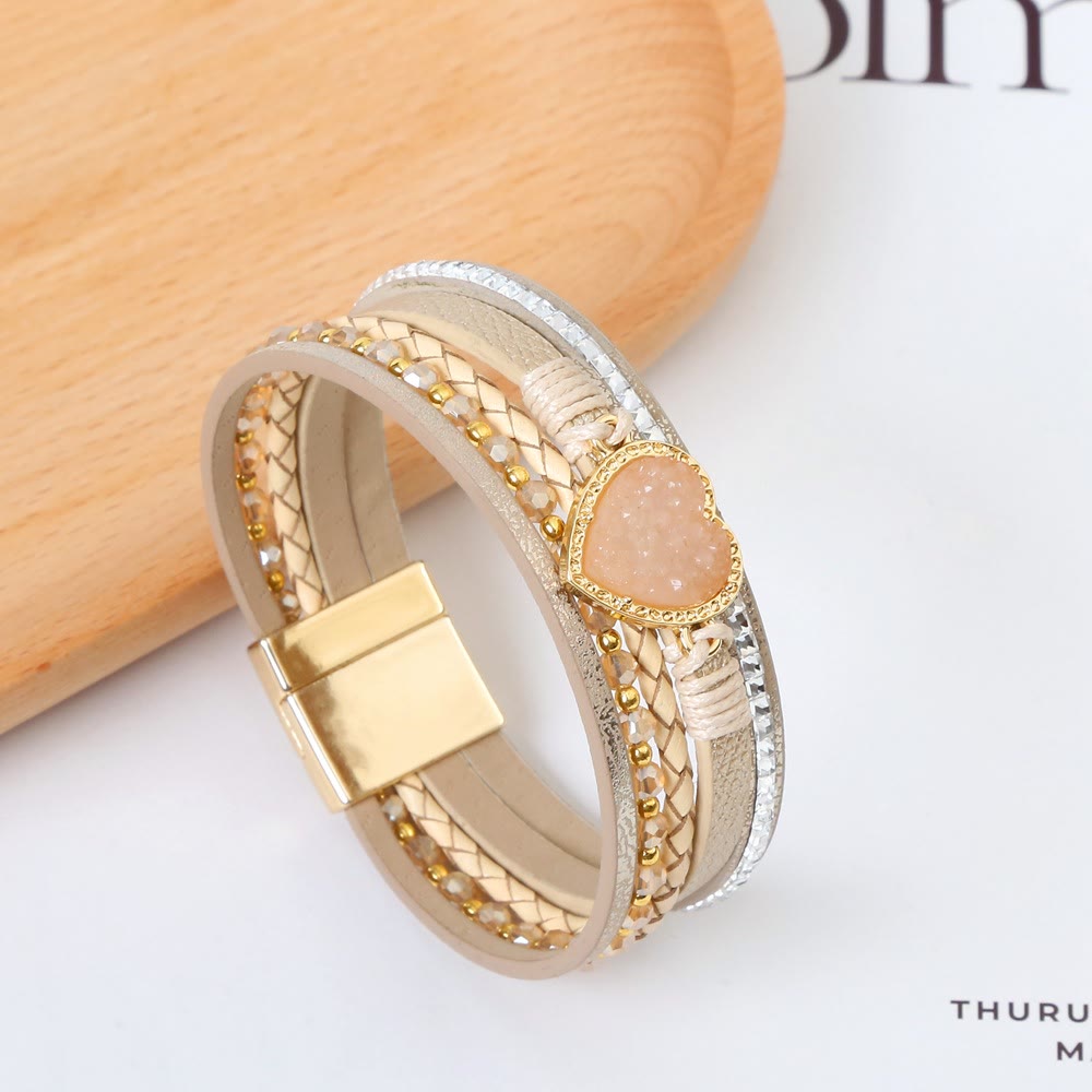 Olivenorma Heart Shape Cluster Multilayer Braided Leather Bracelet - image 14