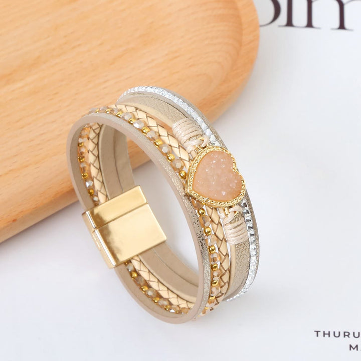 Olivenorma Heart Shape Cluster Multilayer Braided Leather Bracelet - image 14