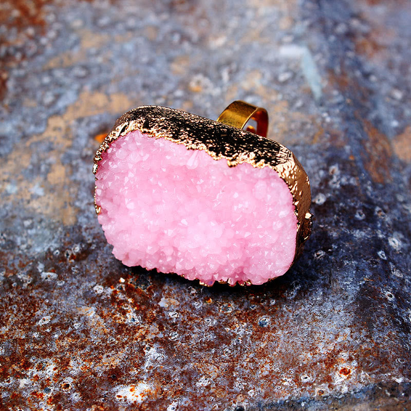 Olivenorma Irregular Natural Cluster Gold Filled Open Ring - Rose Quartz - image 0