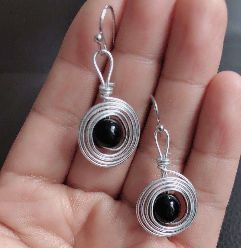 Olivenorma Obsidian Punk Metal Wirewrap Infinity Hoop Earrings - image 1