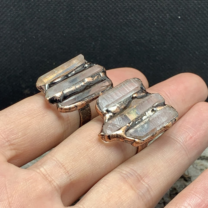 Olivenorma Natural Clear Quartz Irregular Triple Combination Adjustable Ring - image 4