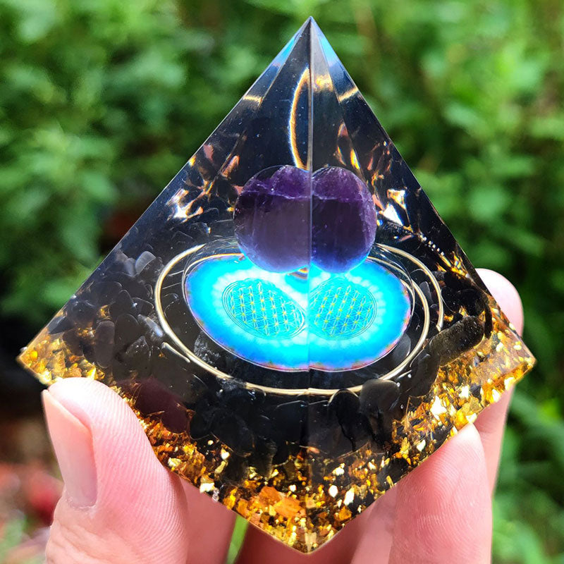 Olivenorma Amethyst Crystal Sphere with Obsidian Orgone Pyramid - image 1
