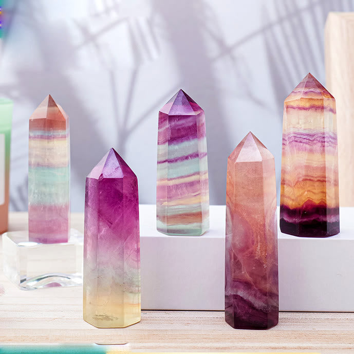 Olivenorma Natural Rainbow Fluorite Hexagonal Pillars Crystal Wands - Height*Thick: 7-8cm*1.9cm - image 0