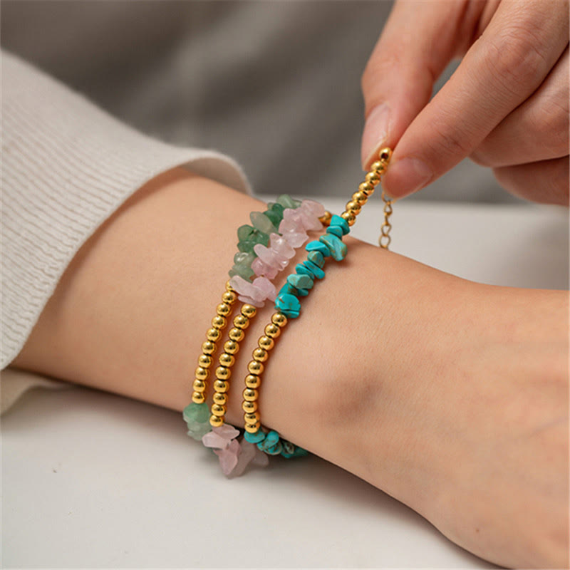 Olivenorma Natural Crushed  Crystals Gold Beads Bracelet - image 1