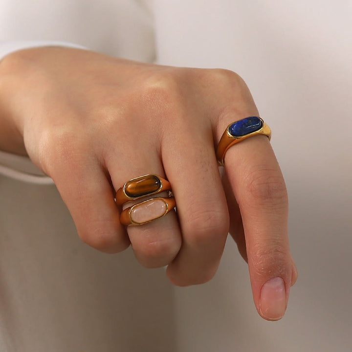 Olivenorma Oval Natural Stone Gold Color Ring - image 0