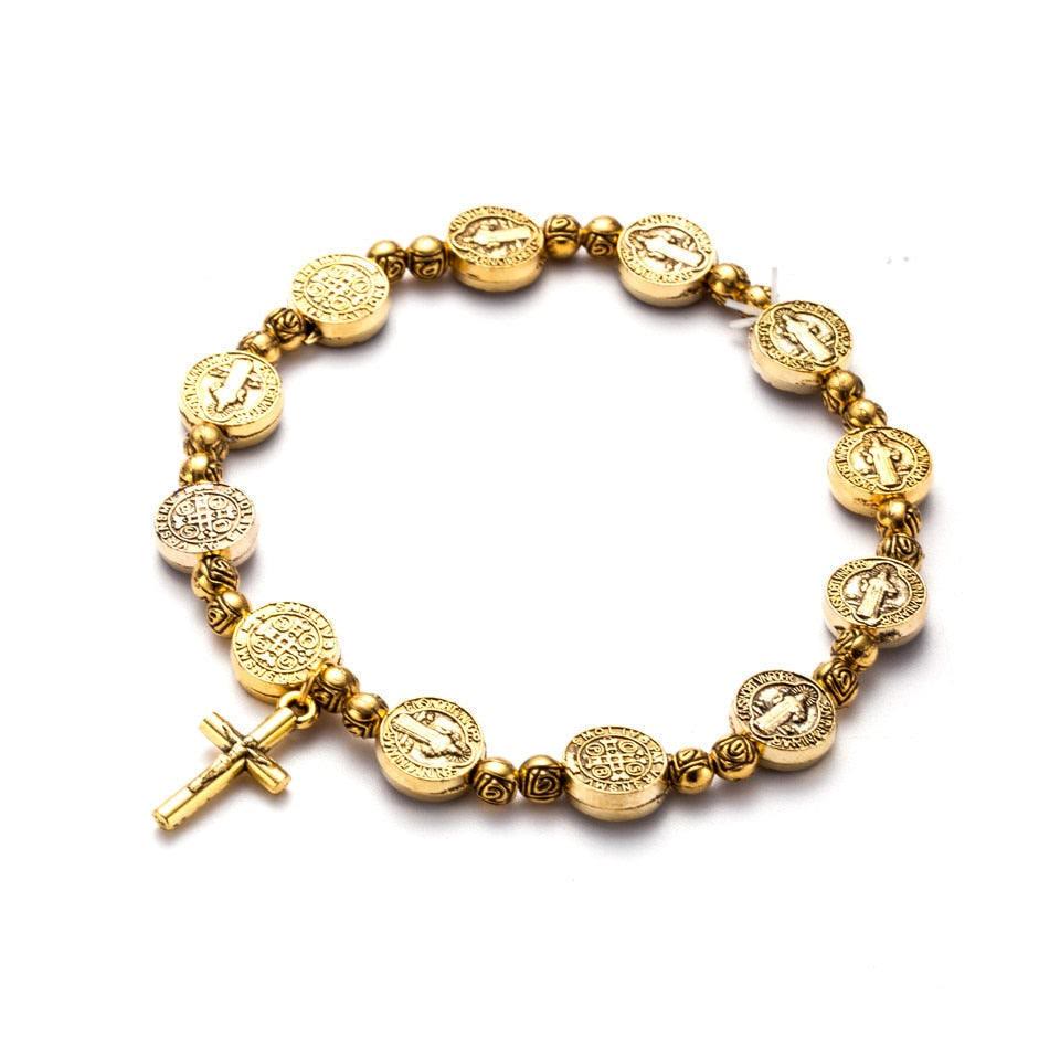 Olivenorma Golden Silver Color Jesus Christianity Cross Bracelet - Golden - image 1