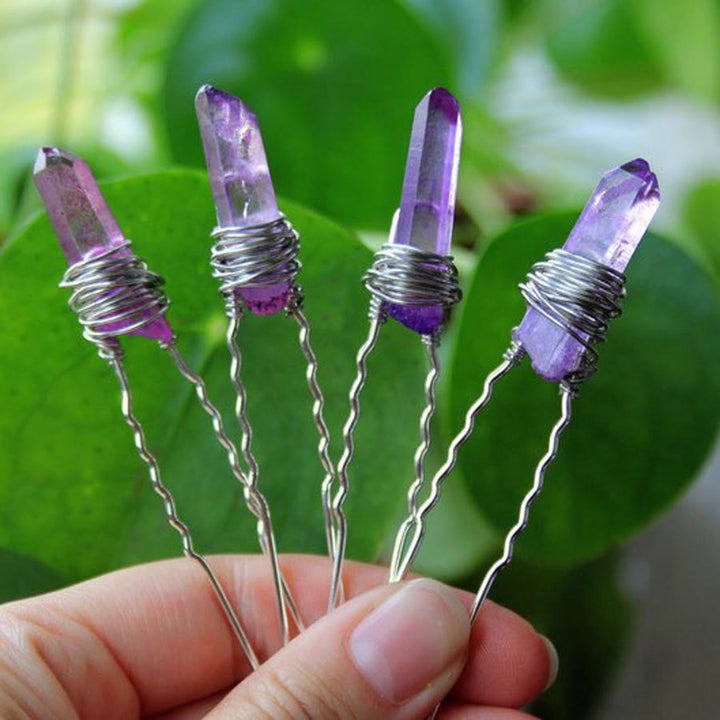 Olivenorma Handmade Thread Crystal Hairpin - Amethyst - image 12