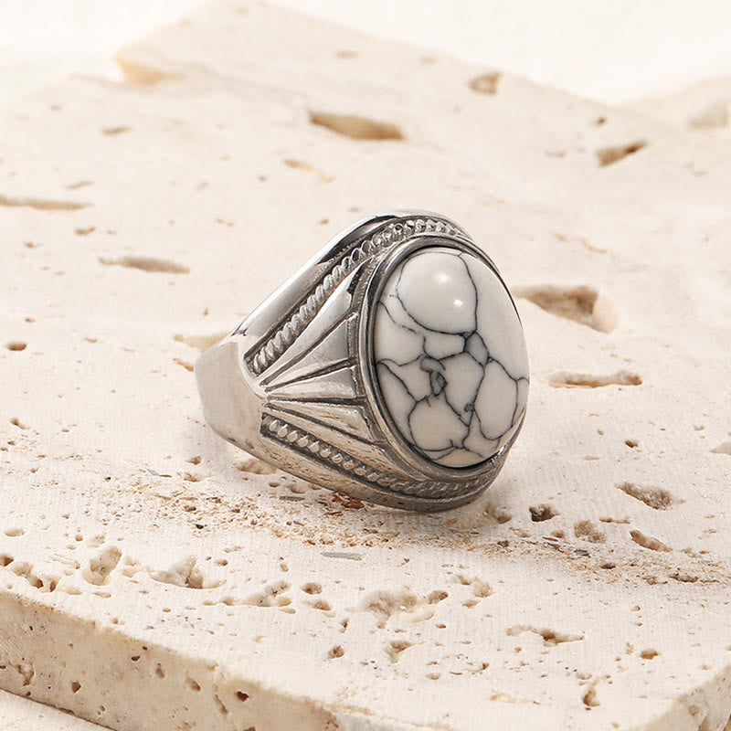 Olivenorma Stainless Steel Natural Gemstone Ring  - Silver - White Turquoise - 11 - image 12