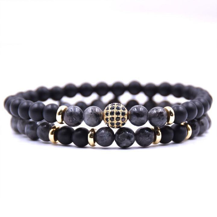 Olivenorma Natural Crystal Two Layer Beaded Men Bracelet - Labradorite&Black Onyx - image 13