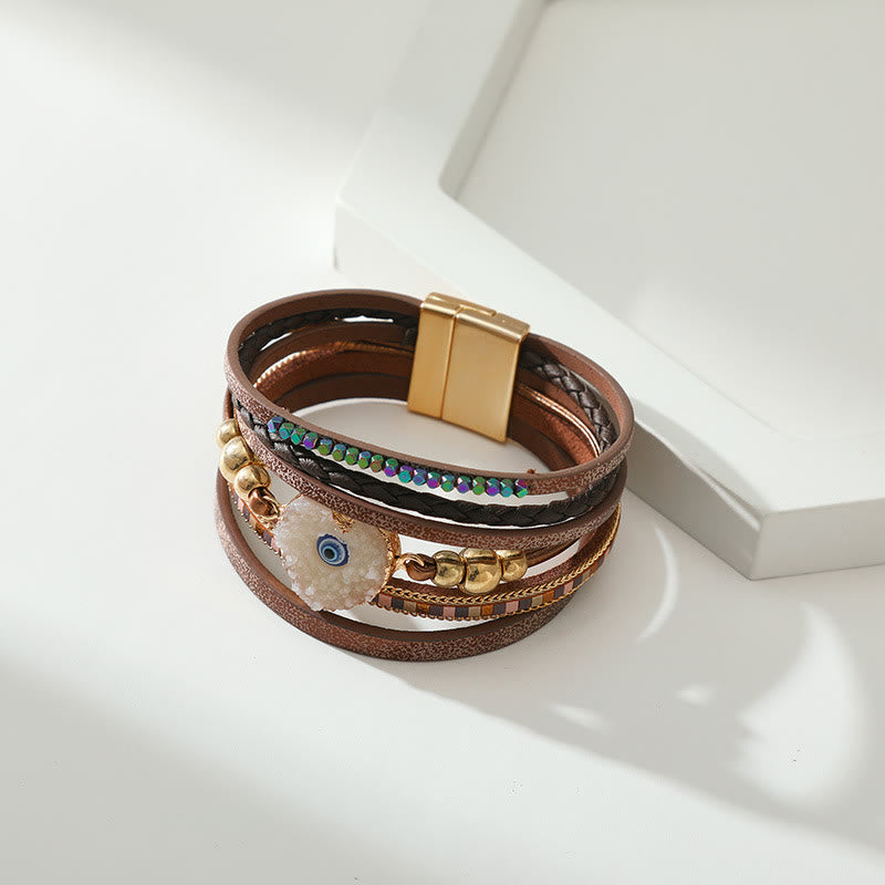 Olivenorma "Triple Protection" Heart Crystal Gold Bead Evil Eye Bracelet  - image 2