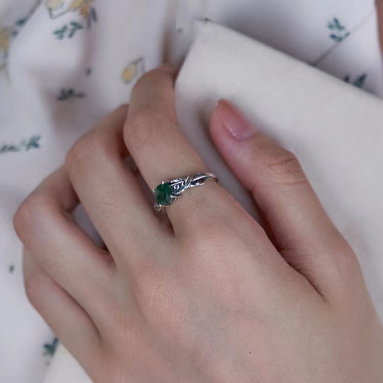 Olivenorma Natural Green Phantom Quartz Carved Leaf Ring - image 1