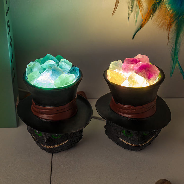 Olivenorma Natural Fluorite Hat Black Cat Crystal Lamp - image 7